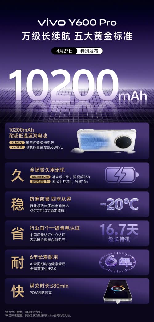 Vivo Y600 Pro - Battery Specs