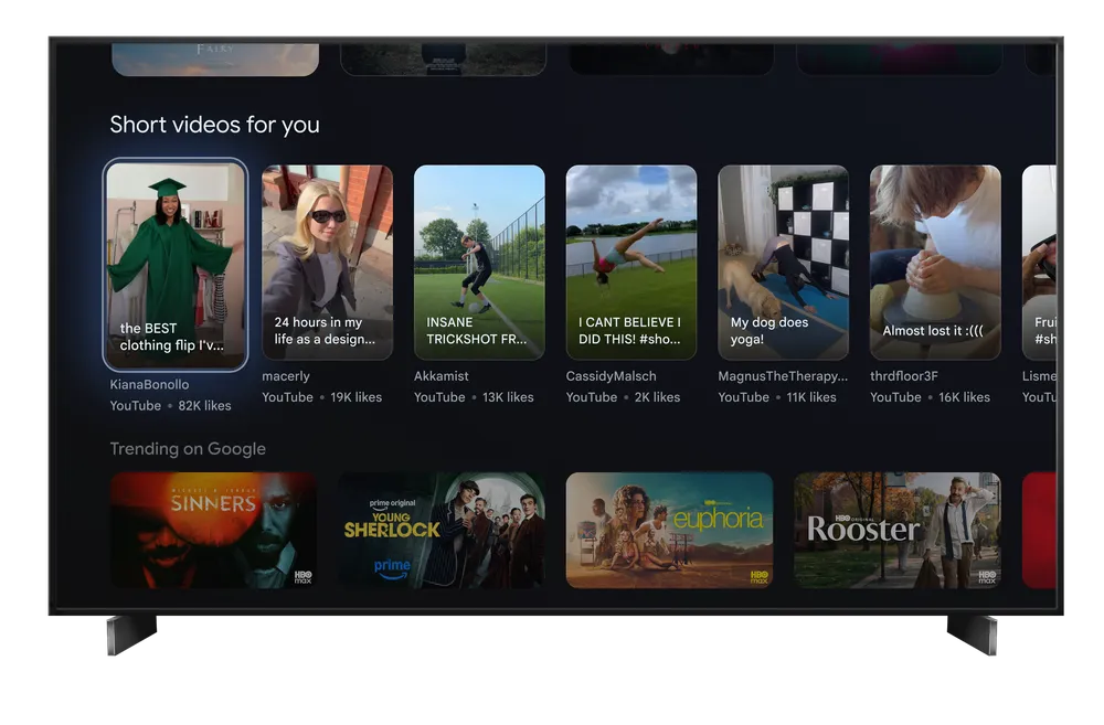YouTube Shorts on Google TV homepage
