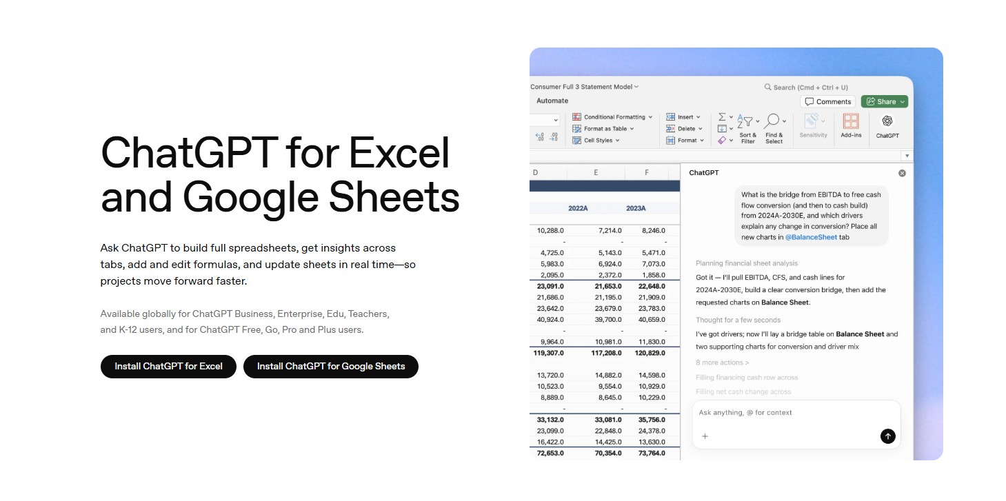 ChatGPT for Excel and Google Sheets