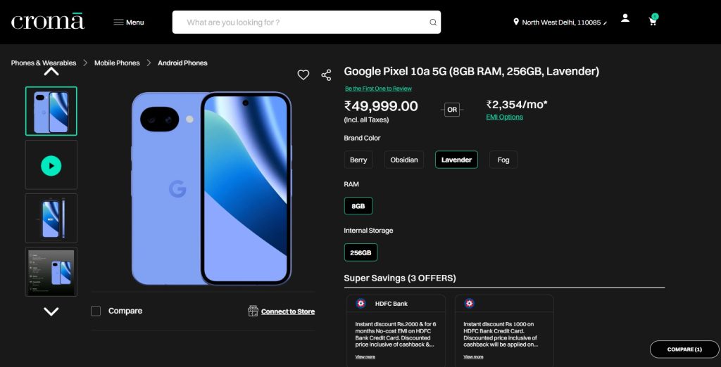 Google Pixel 10a - Croma 30th May 2026