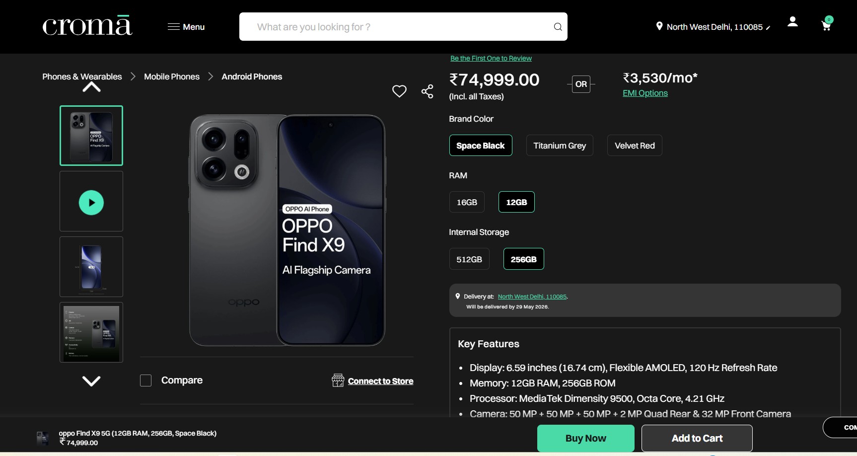 Oppo Find X9 - Croma Webpage dated 26th May 2026