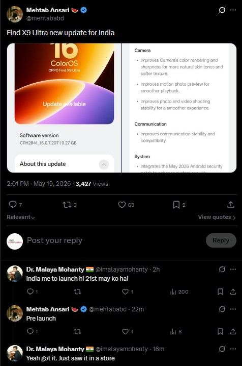Oppo Find X9 Ultra Demo Unit Update