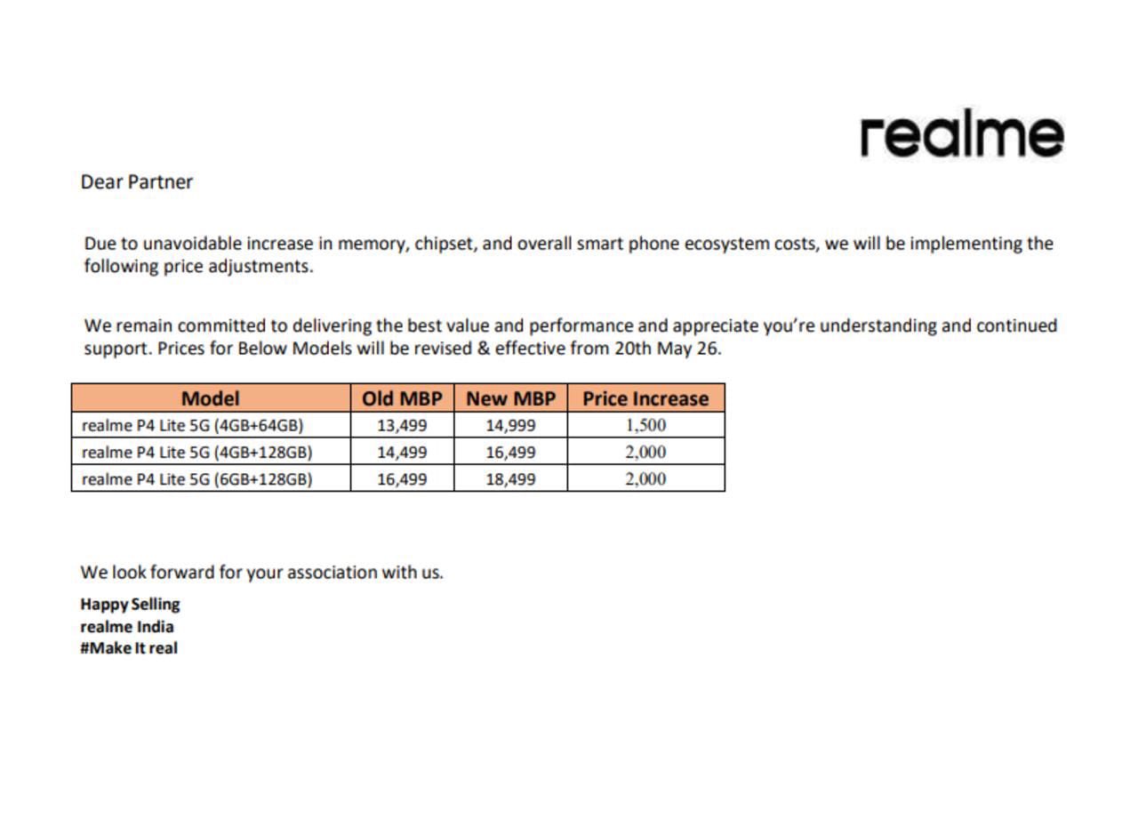Realme P4 Lite 5G May 2026 Price Hike