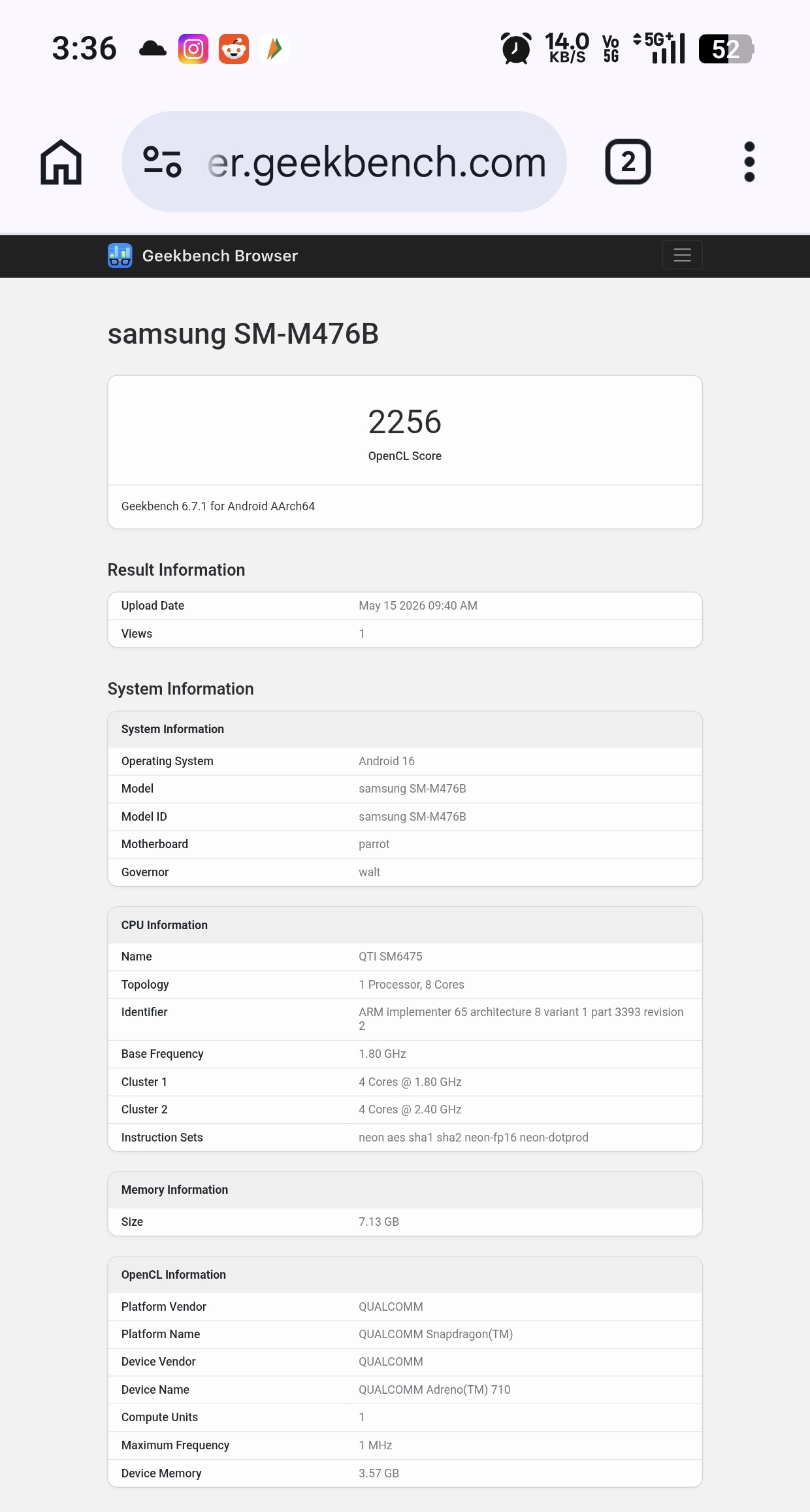 Samsung Galaxy M47 5G -Geekbench