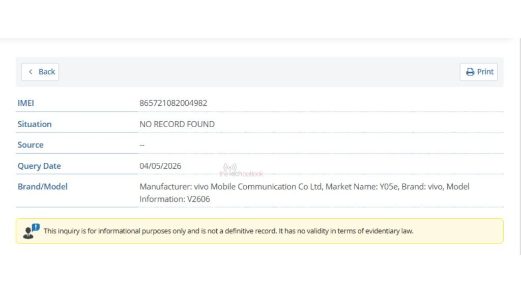Vivo Y05e IMEI Moniker Revealed