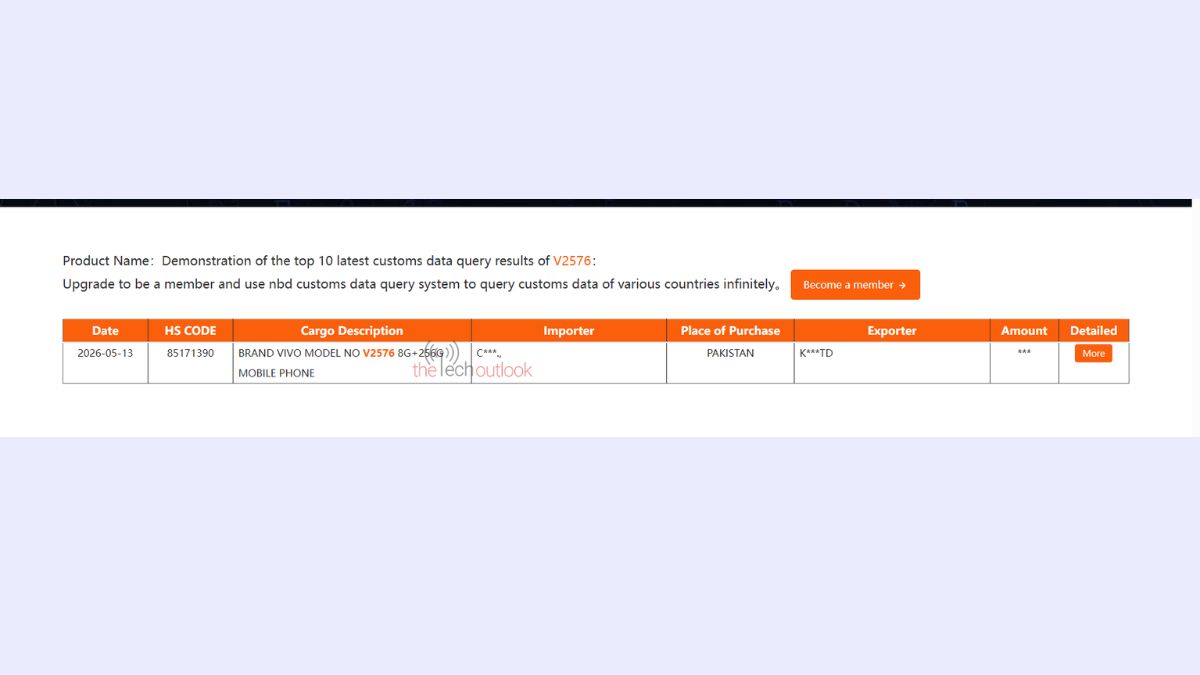 Alleged Vivo S2 Smartphone on NBD Export Import Website