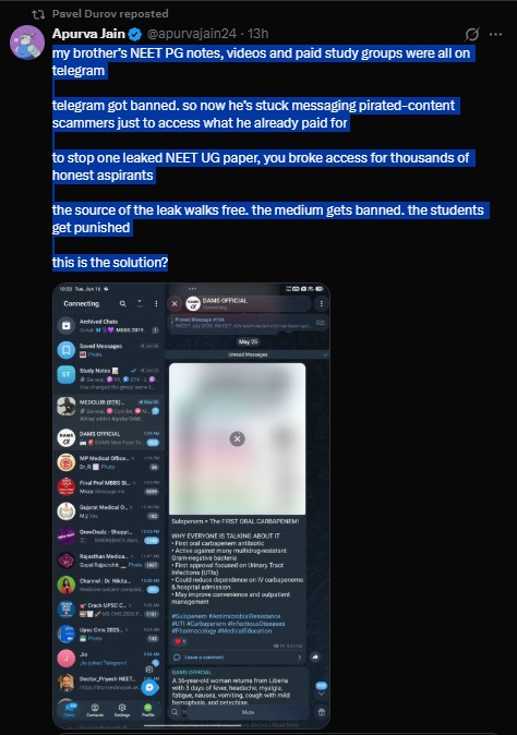Apurva Jain on X - Telegram BAN in India