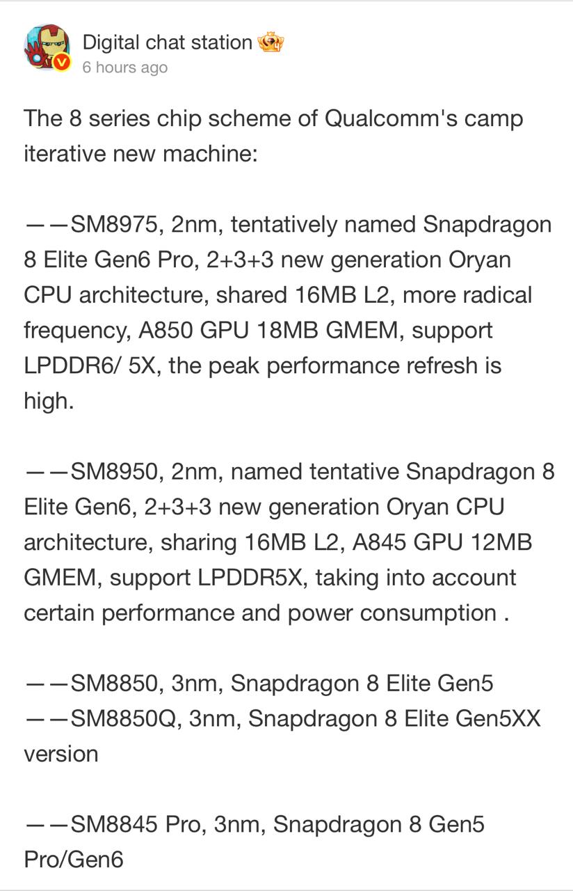 DCS Tipped upcoming chipset snapdragon 8 series