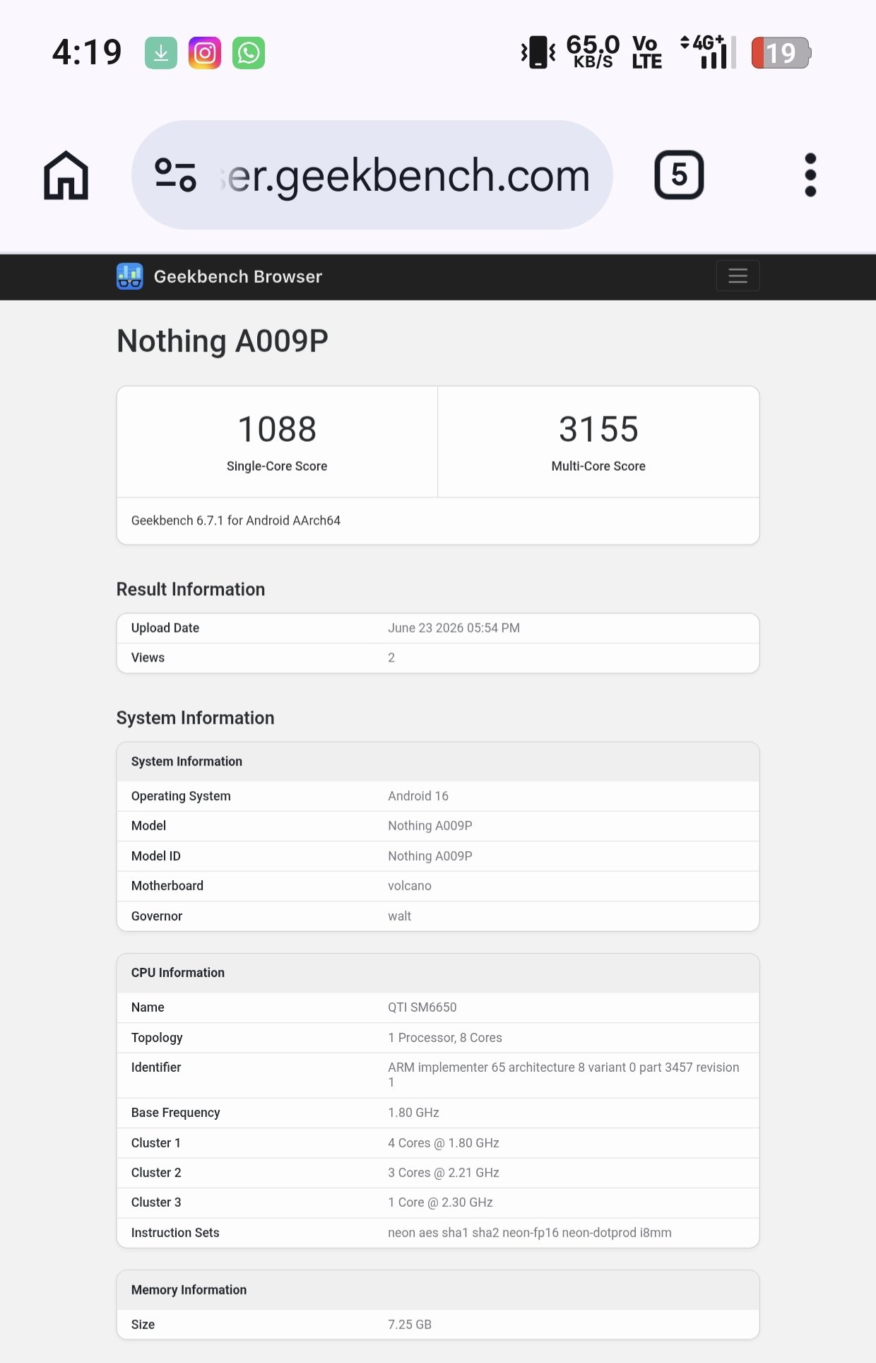 Nothing Phone (4b) - Geekbench