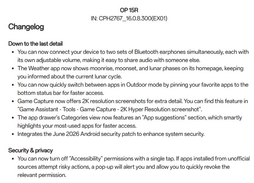 OnePlus 15R June 2026 Update