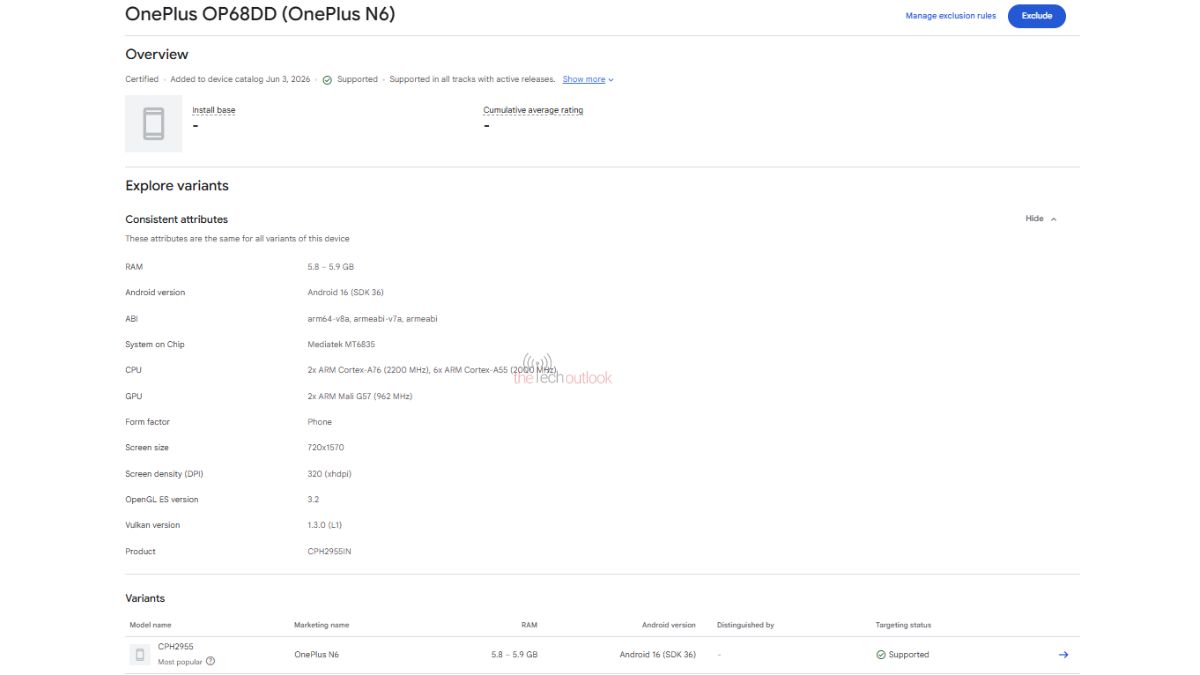 OnePlus N6 - Play Console