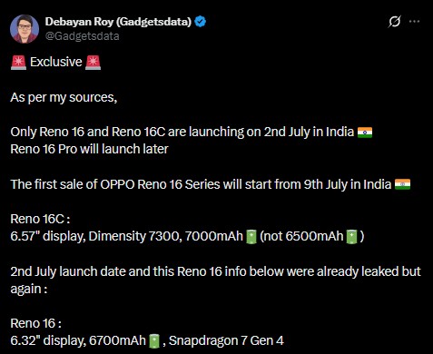 Oppo Reno 16 5G Series India Launch Tipped