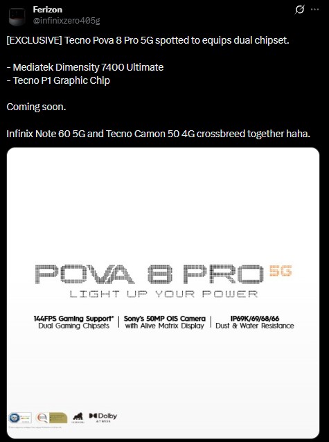 POVA 8 Pro 5G - Specs Revealed