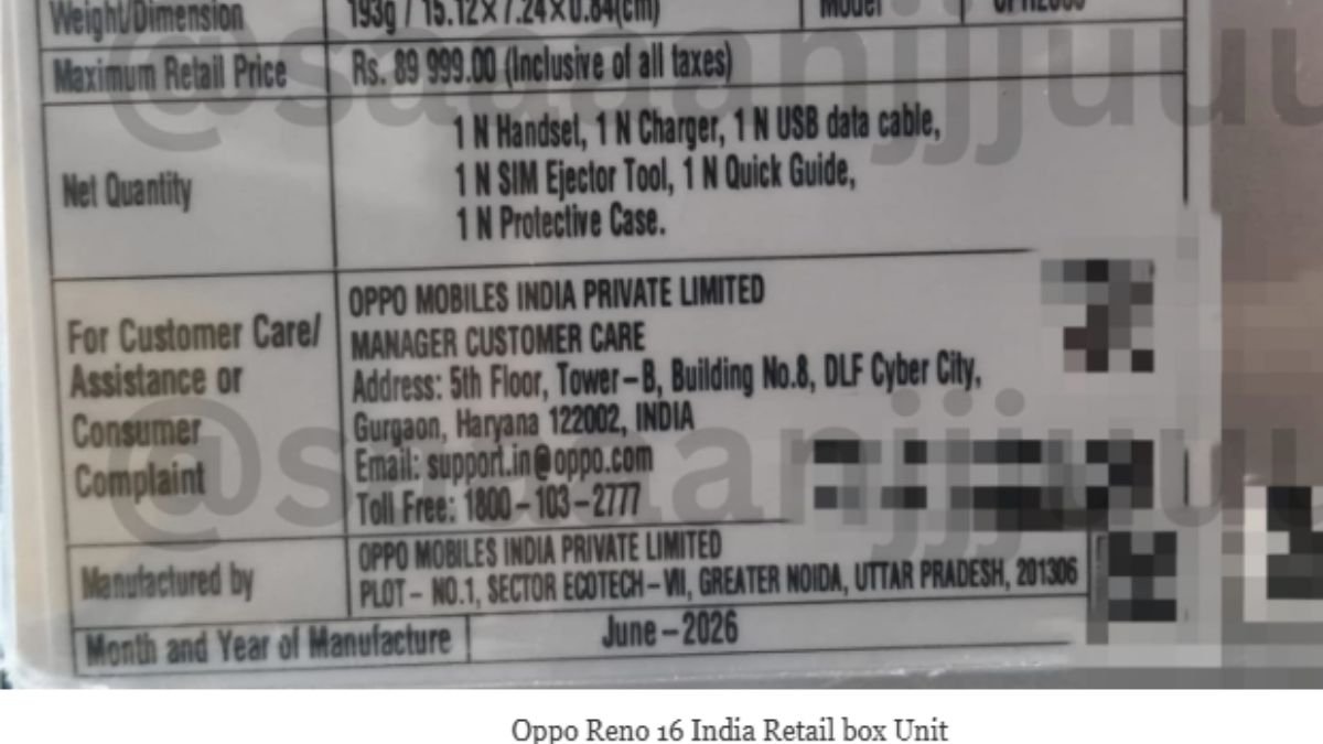 Reno 16 Series India Retail Box Unit Images