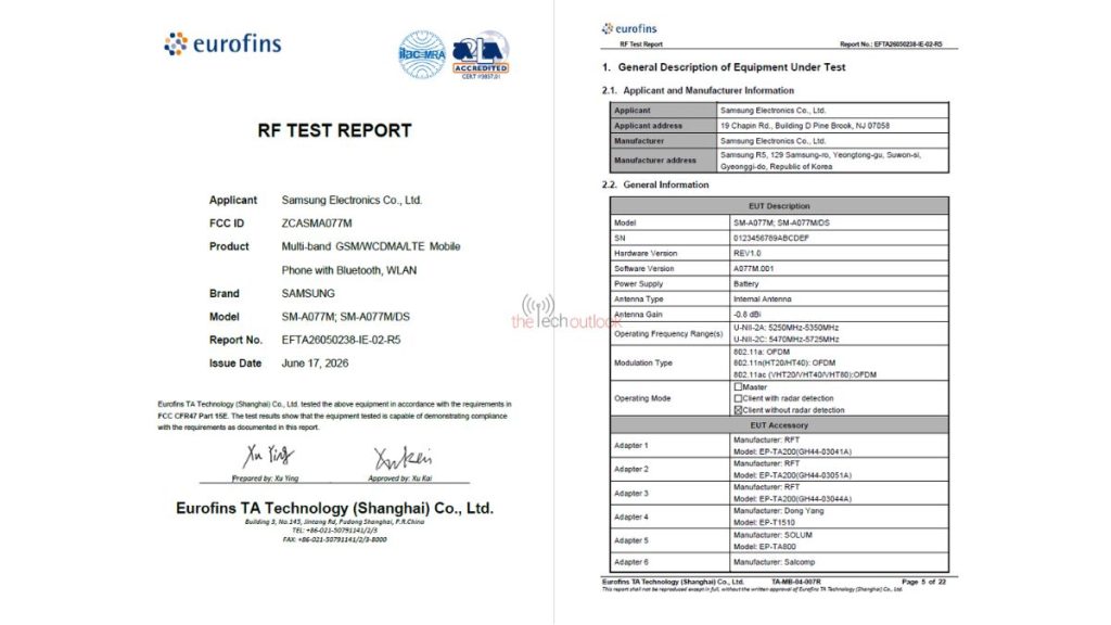 Samsung Galaxy A07s - FCC