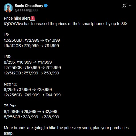 Vivo and iQOO Price Hike