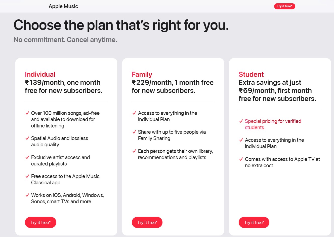Apple Music India Plan - Apple India Website