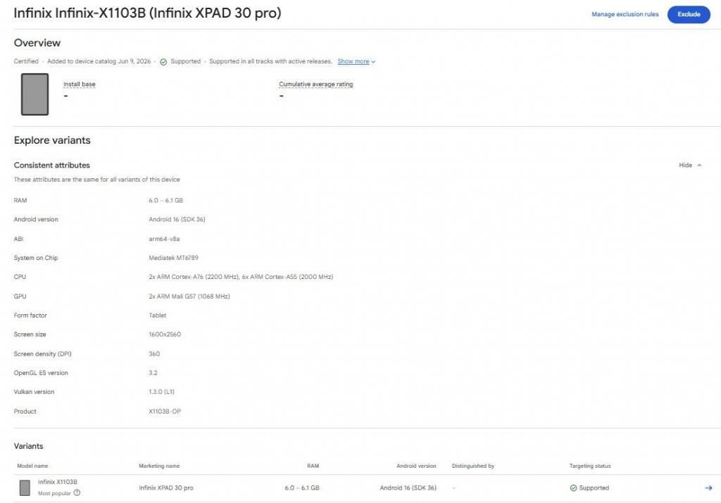 Infinix XPAD 30 Pro - Play Console
