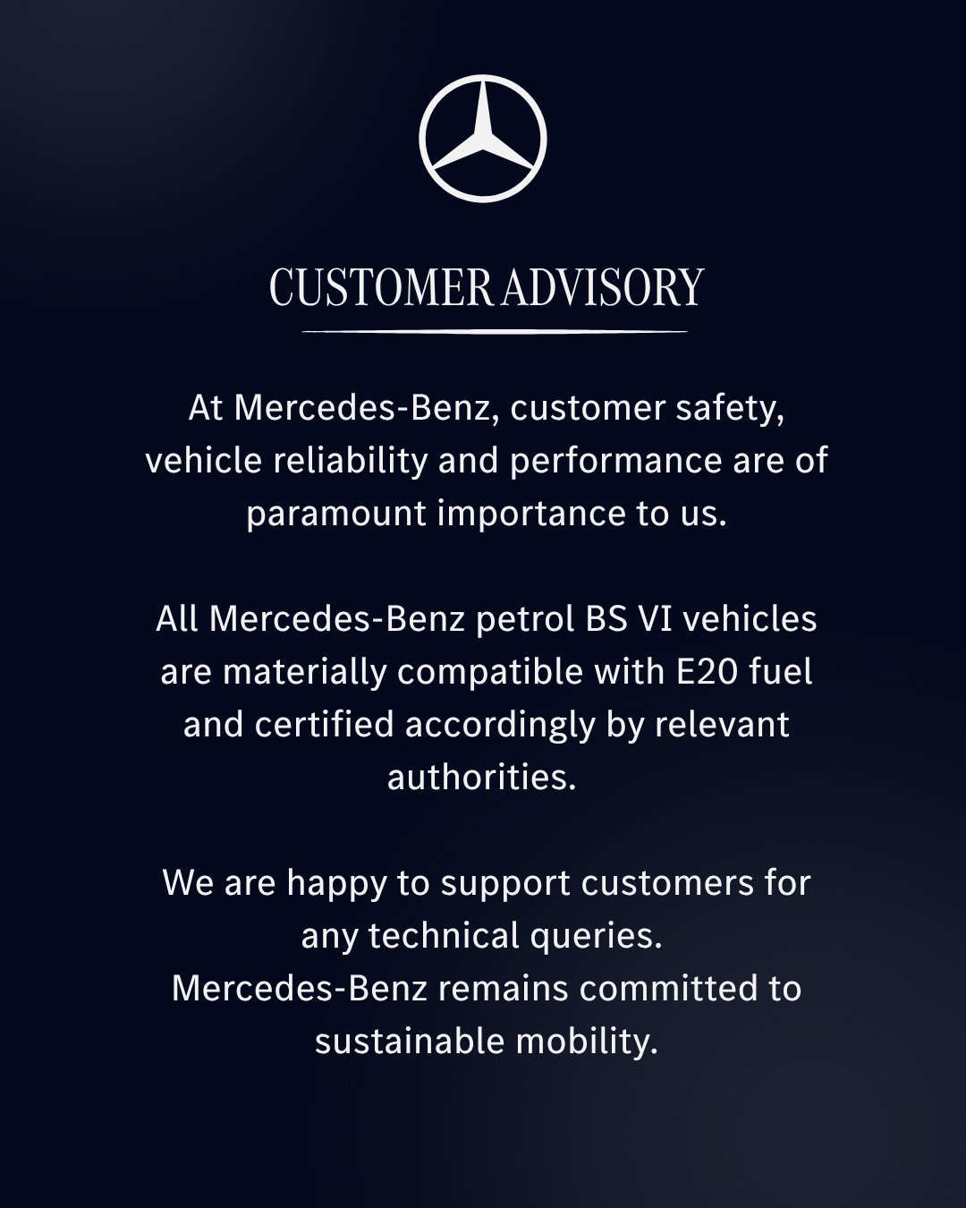 Mercedes-Benz India - Advisory on E20 Fuel