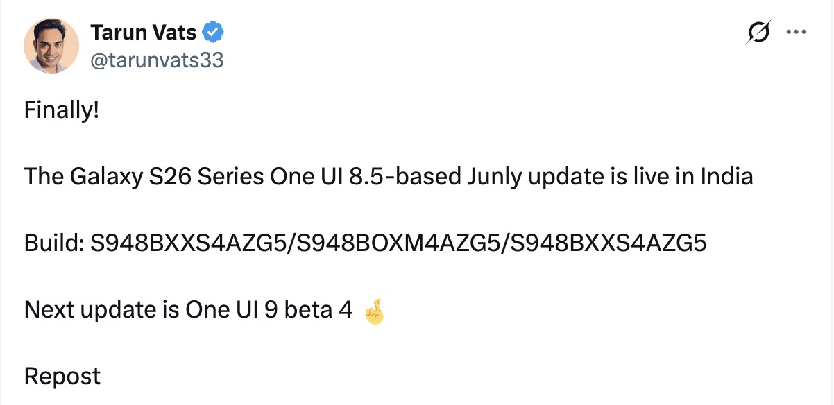One UI 8.5 Update Galaxy S26 July 2026