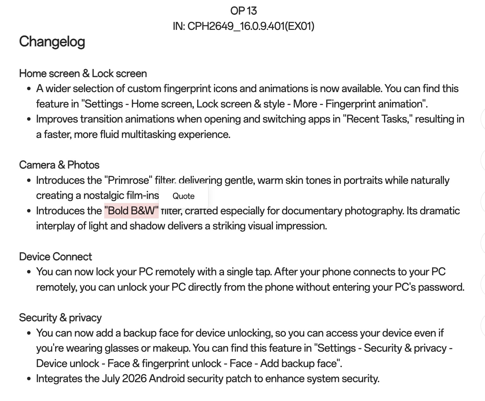 OnePlus 13 July 2026 Changelog