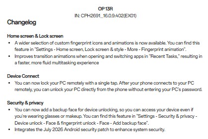 OnePlus 13R - CHangelog