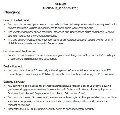OnePlus Pad 3 - OxygenOS 16.0.9.400