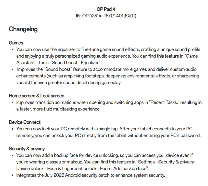 OnePlus Pad 4 - July 2026 Update