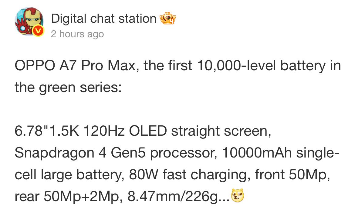 Oppo A7 Pro Max - Specs Tipped