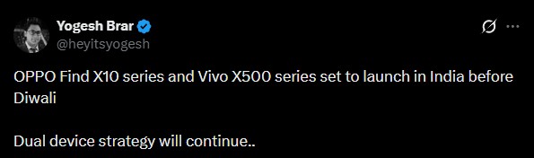 Oppo Find X10 Series and Vivo X500 Series - India