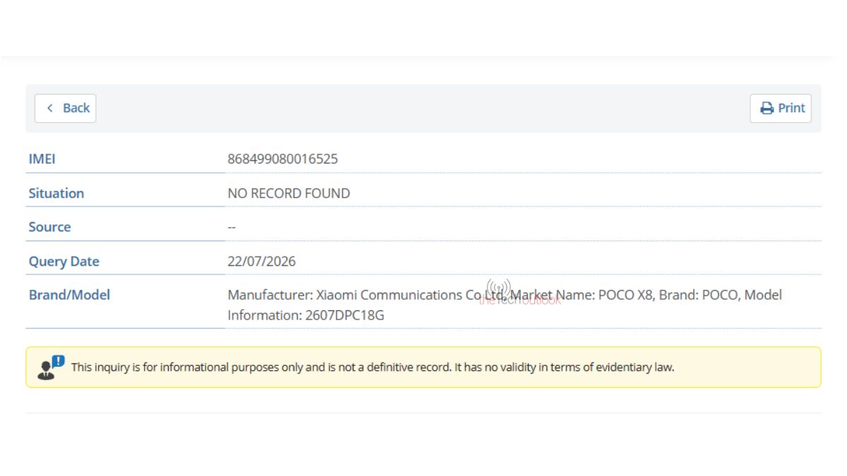 POCO X8 IMEI
