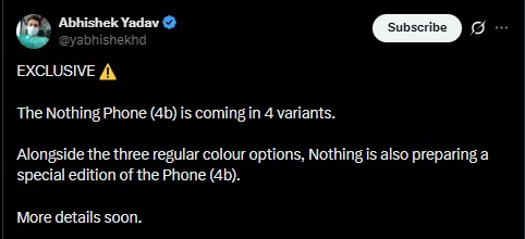 Phone (4b) Special Edition Tipped by Abhishek Yadav