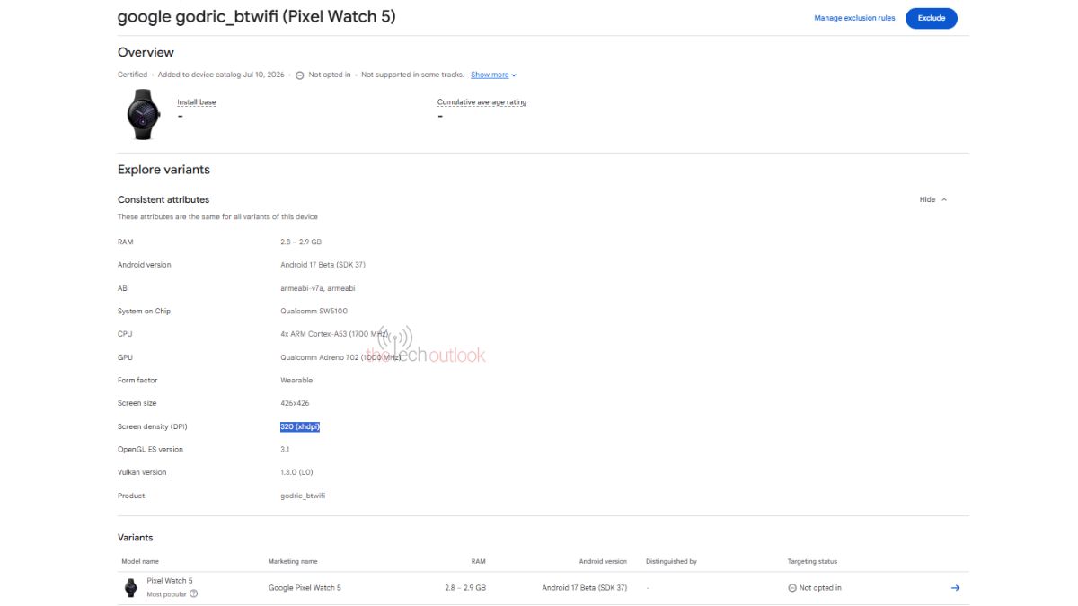 Pixel Watch 5 - Google Play Console
