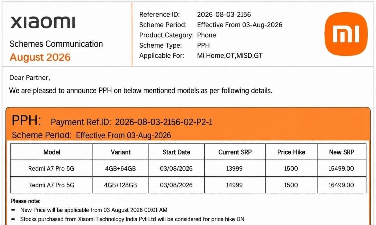 Redmi A7 Pro 5G - India Price Hike