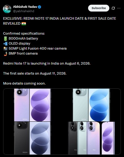 Redmi Note 17 5G - India Launch Timeline