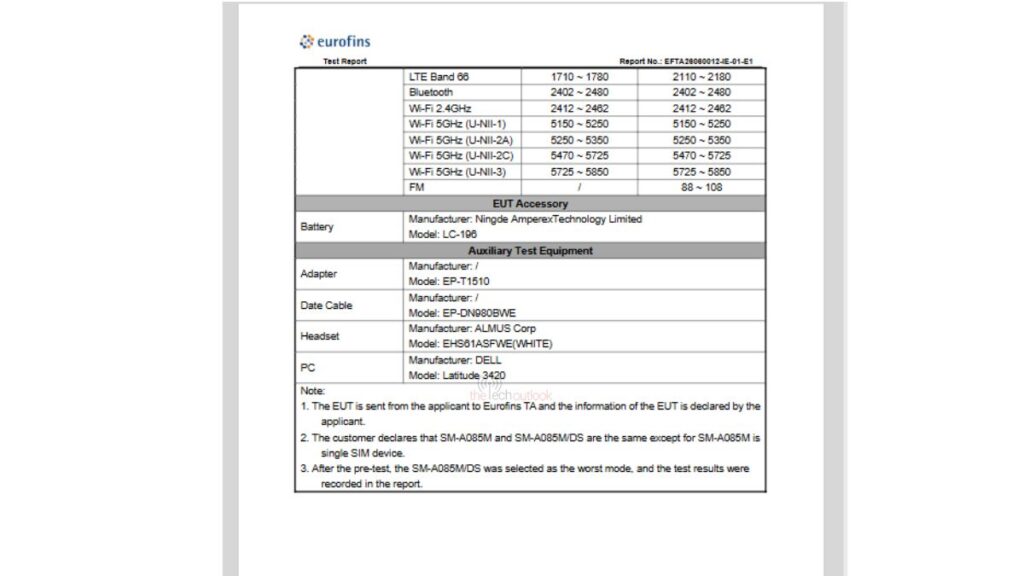Samsung Galaxy A08 4G - FCC Battery and Charging
