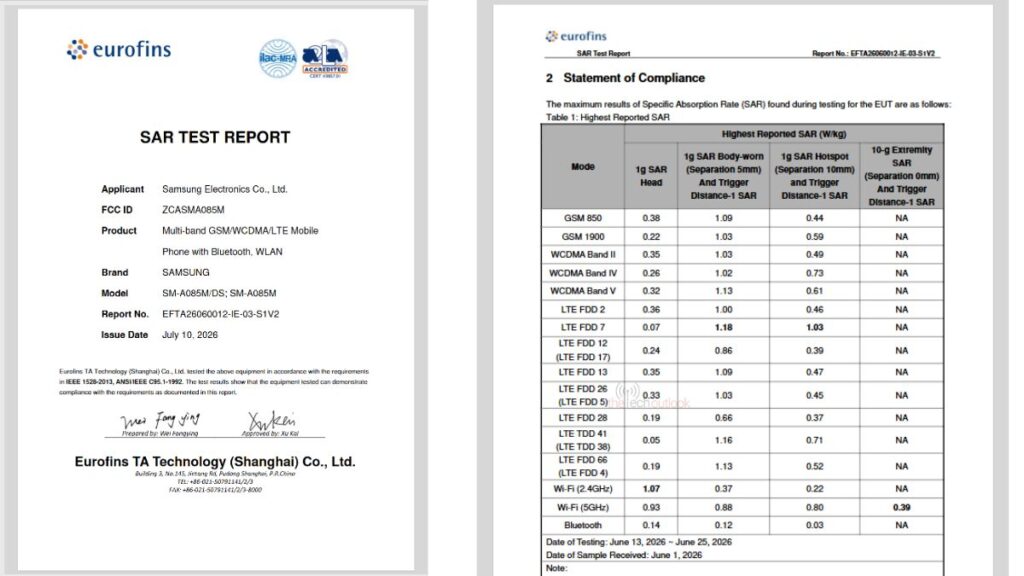 Samsung Galaxy A08 4G - FCC Network