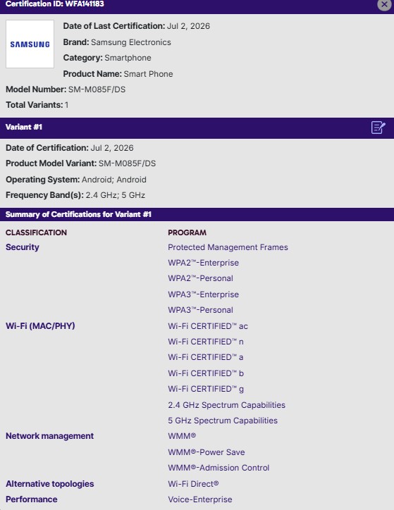 Samsung Galaxy M08 4G - Wifi Alliance