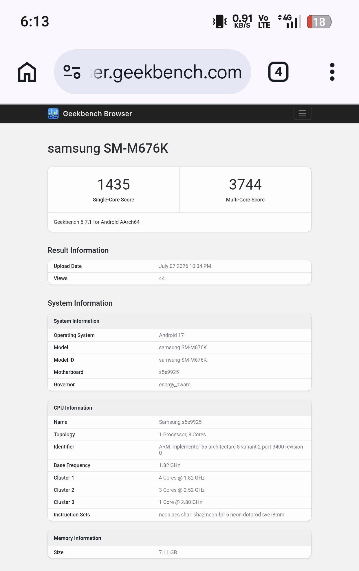 Samsung Galaxy M67 5G - Geekbench