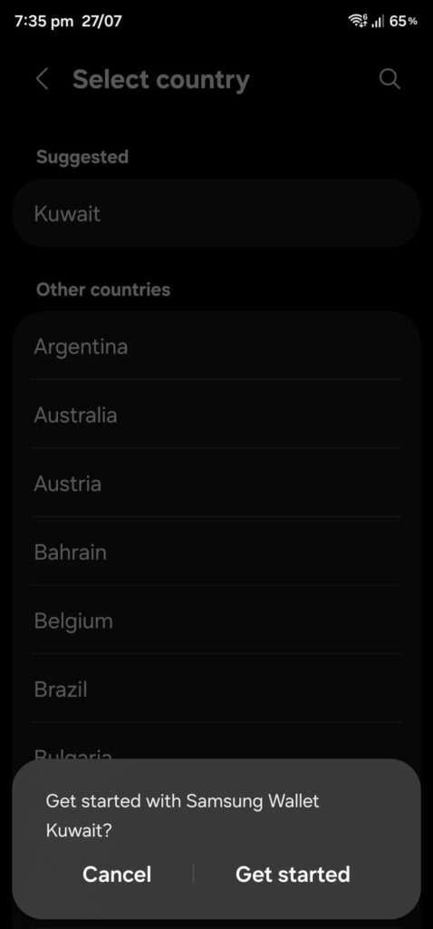 Samsung Wallet Select Country