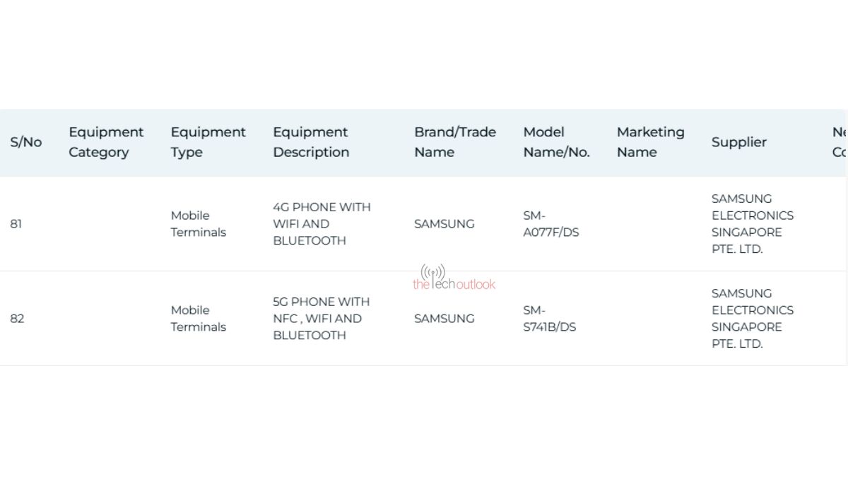 Samsung galaxy A07s 4G and Galaxy S26 FE - IMDA