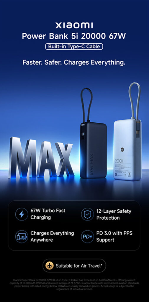 Xiaomi Power Bank 5i 20000 67W - Specs