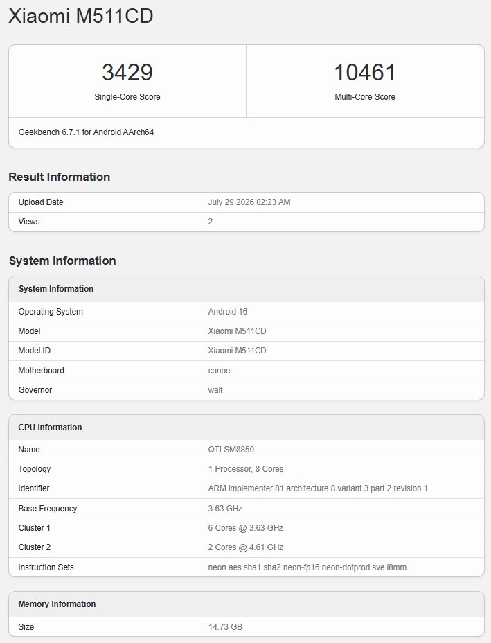 Xiomi M511CD Geekbench
