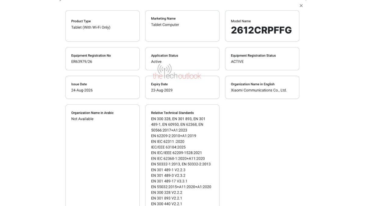 Alleged Xiaomi Pad 9 Pro - TDRA
