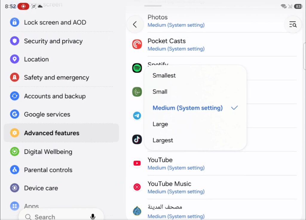 Galaxy Z Fold 8 - App Screen Zoom Feature