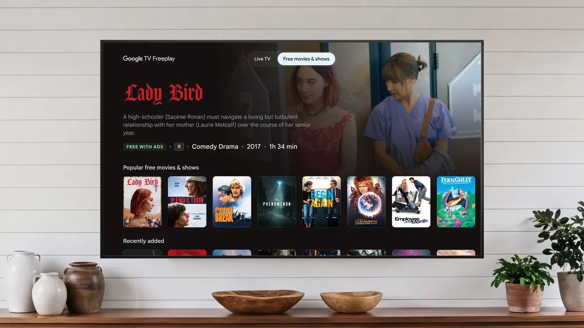 Google TV Freeplay now offers over 10,000 free on-demand movies and shows; Includes more than 300 free live channels