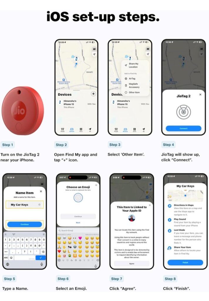 JioTag 2 iOS setup
