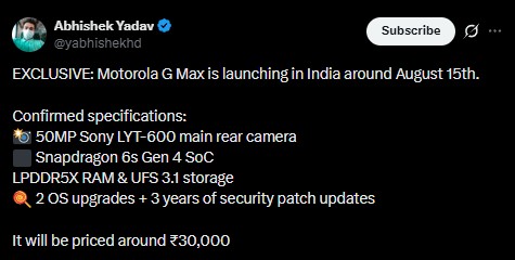 Moto G Max - India Launch Tipped