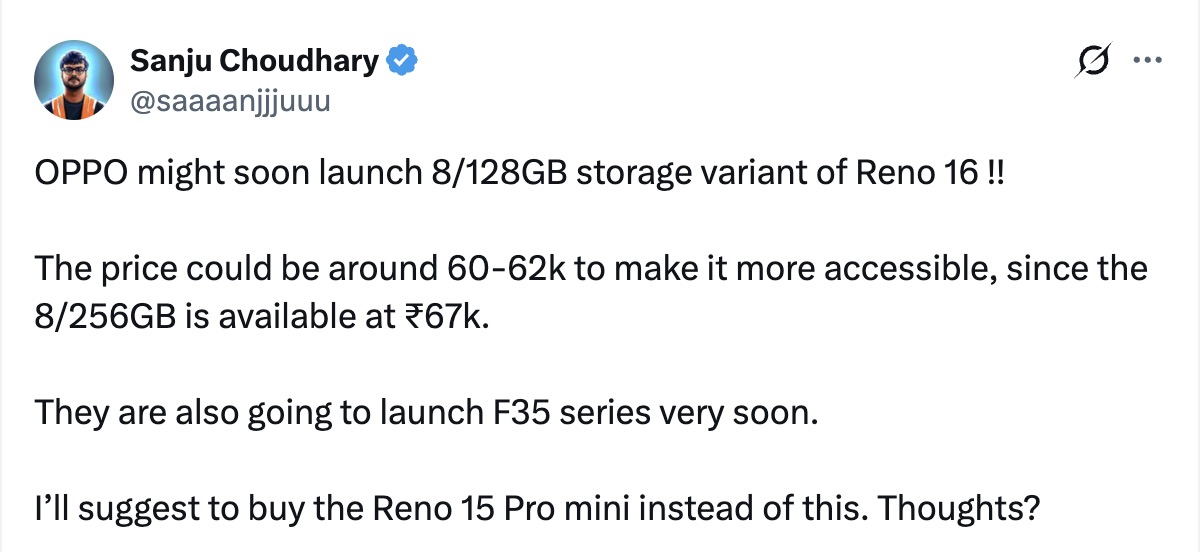 Oppo Reno 16 5G 8GB+128GB and Oppo F35 Series