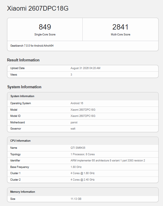 POCO X8 5G - Global Variant on Geekbench